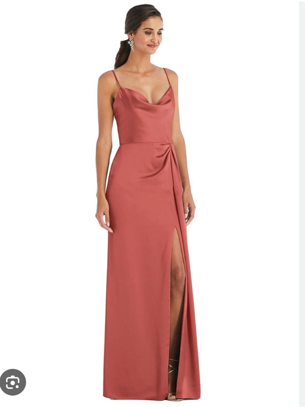 Dessy Collection 3072 Size 12 Satin Formal Gown - Coral Pink